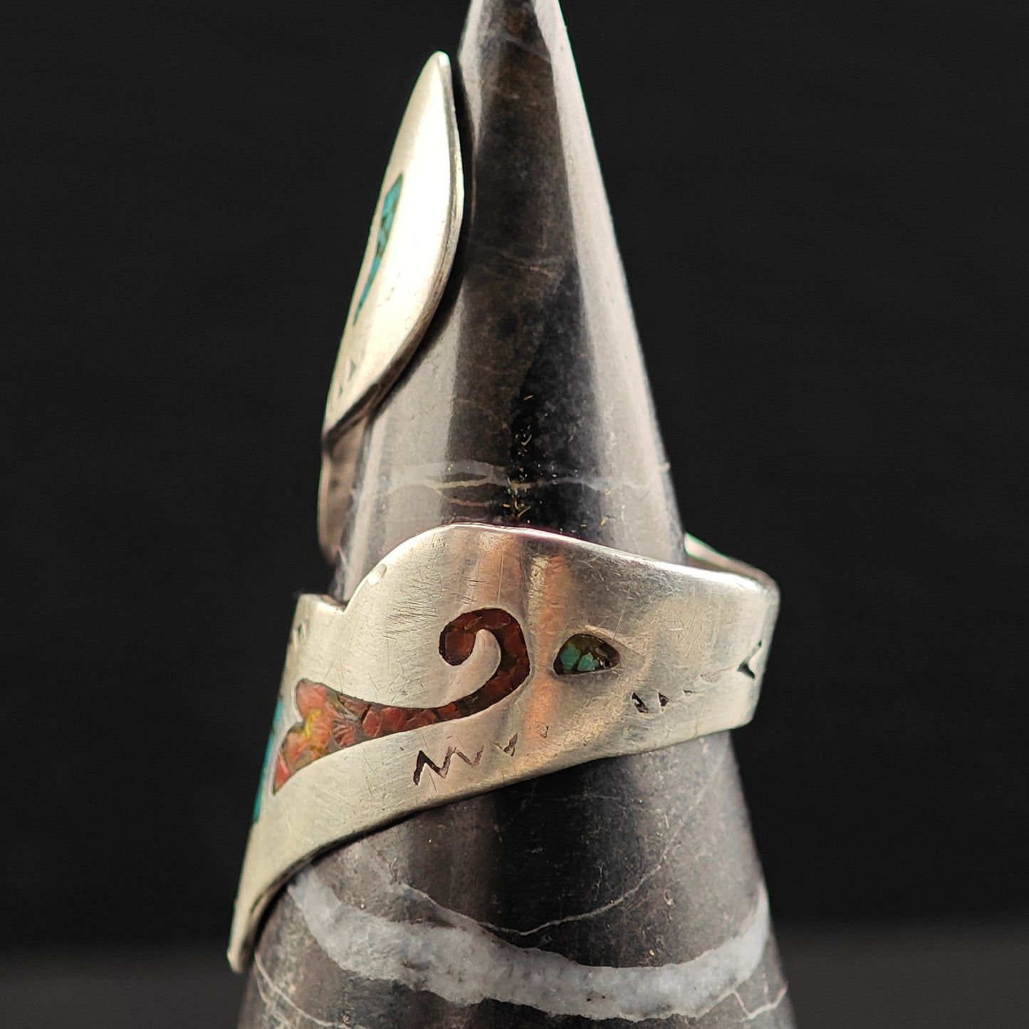 Navajo Inlay Wrap Ring Sterling Silver Sz 8 R6456