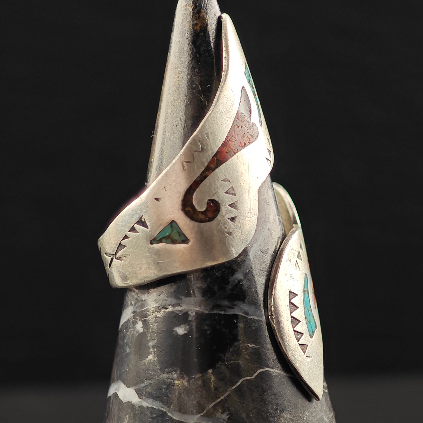 Navajo Inlay Wrap Ring Sterling Silver Sz 8 R6456