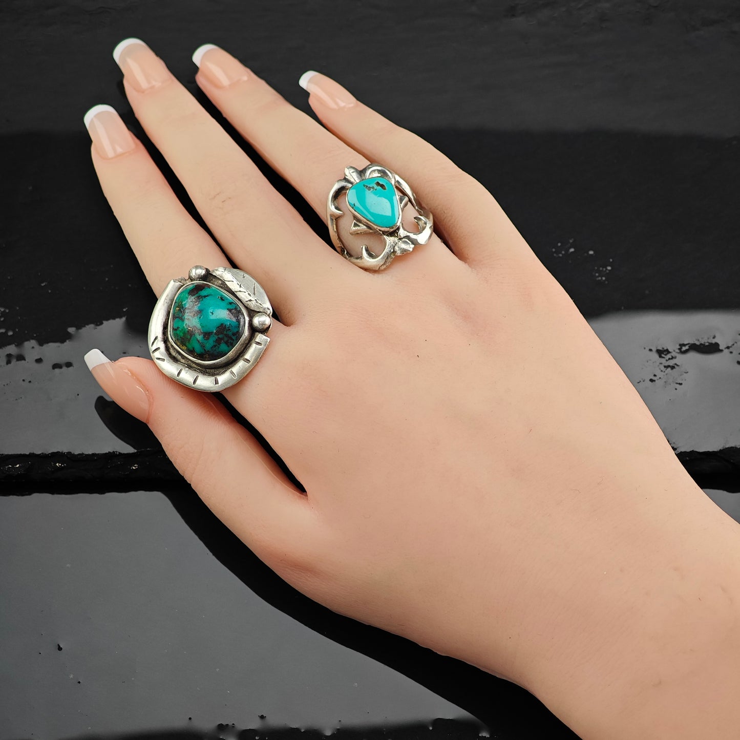 Sw Turquoise Leaf Stamped Ring Sterling Silver Sz 8 1/2 R6403