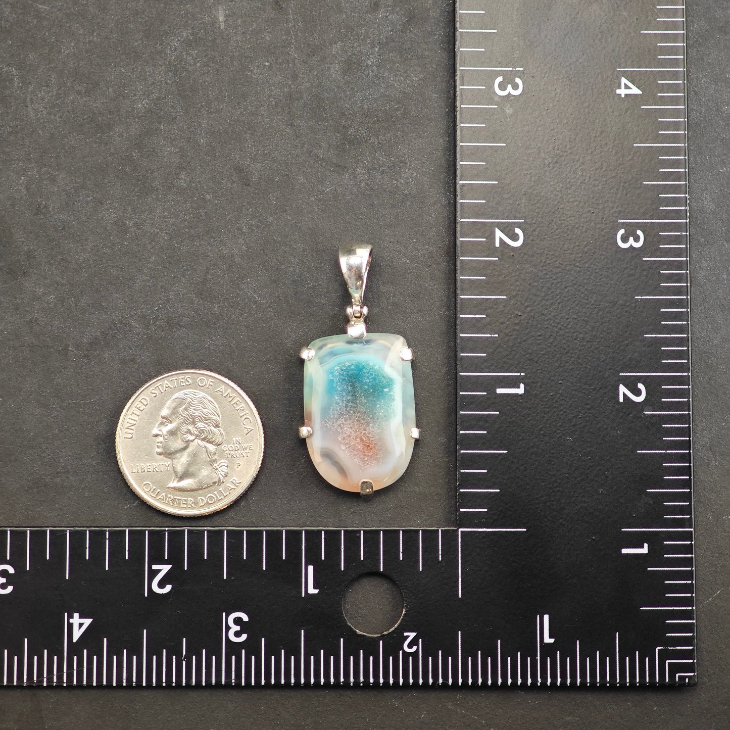 Blue And White Agate Druzy Sterling Silver