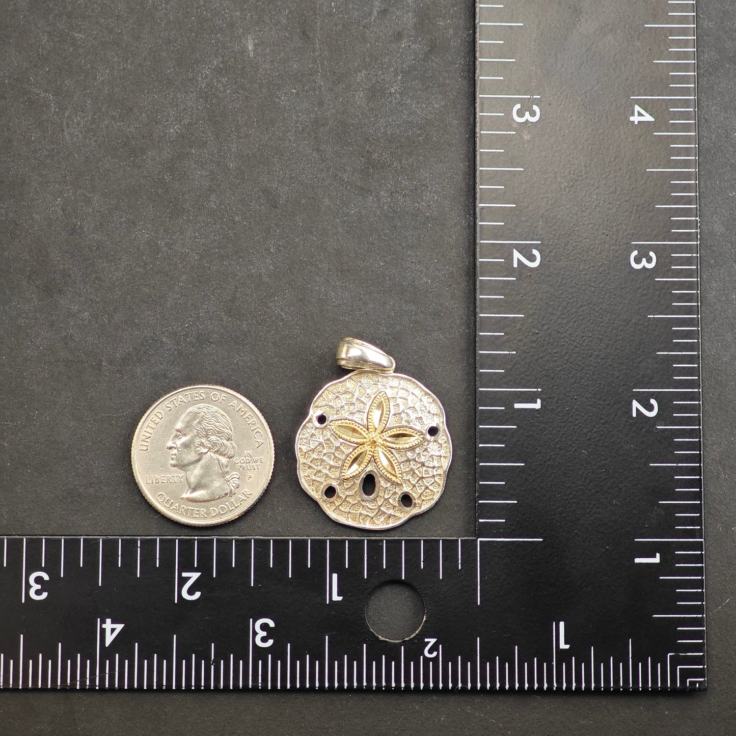 Sand Dollar 14K Gold Accent Sea Star Pendant Sterling Silver