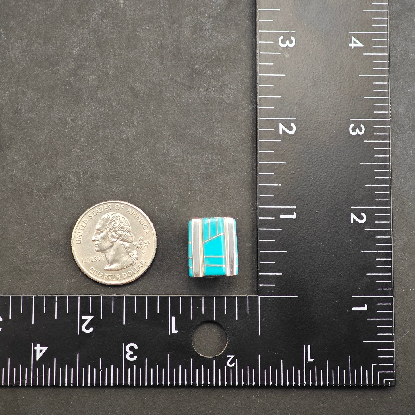 Block Turquoise Barrel Inlay Revolving Pendant Sterling Silver