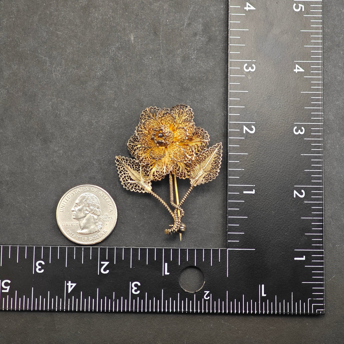 Vintage Gold Gilded Rose Brooch Sterling Silver B2150