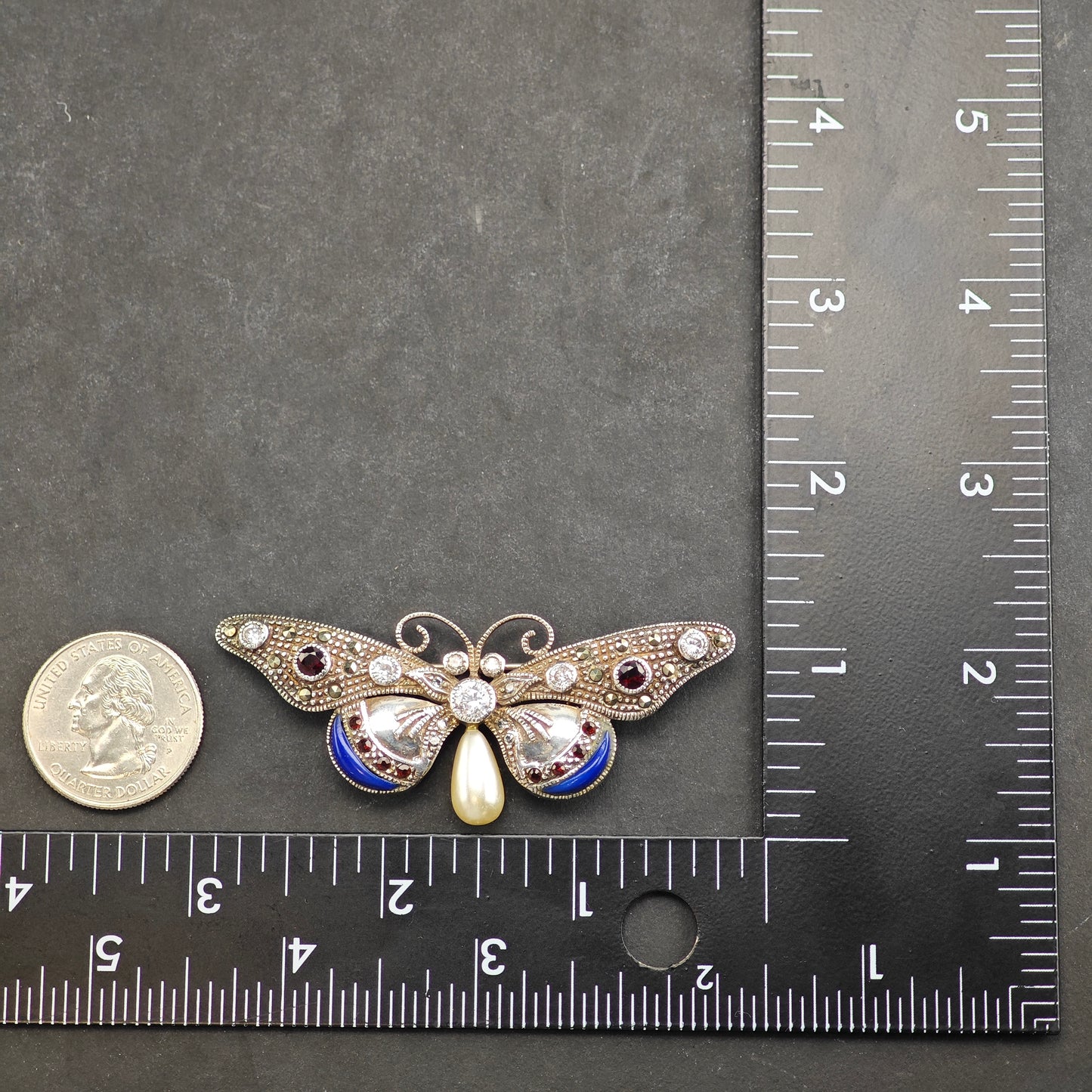 Butterfly Ruby and Pearl Brooch Sterling Silver B2152