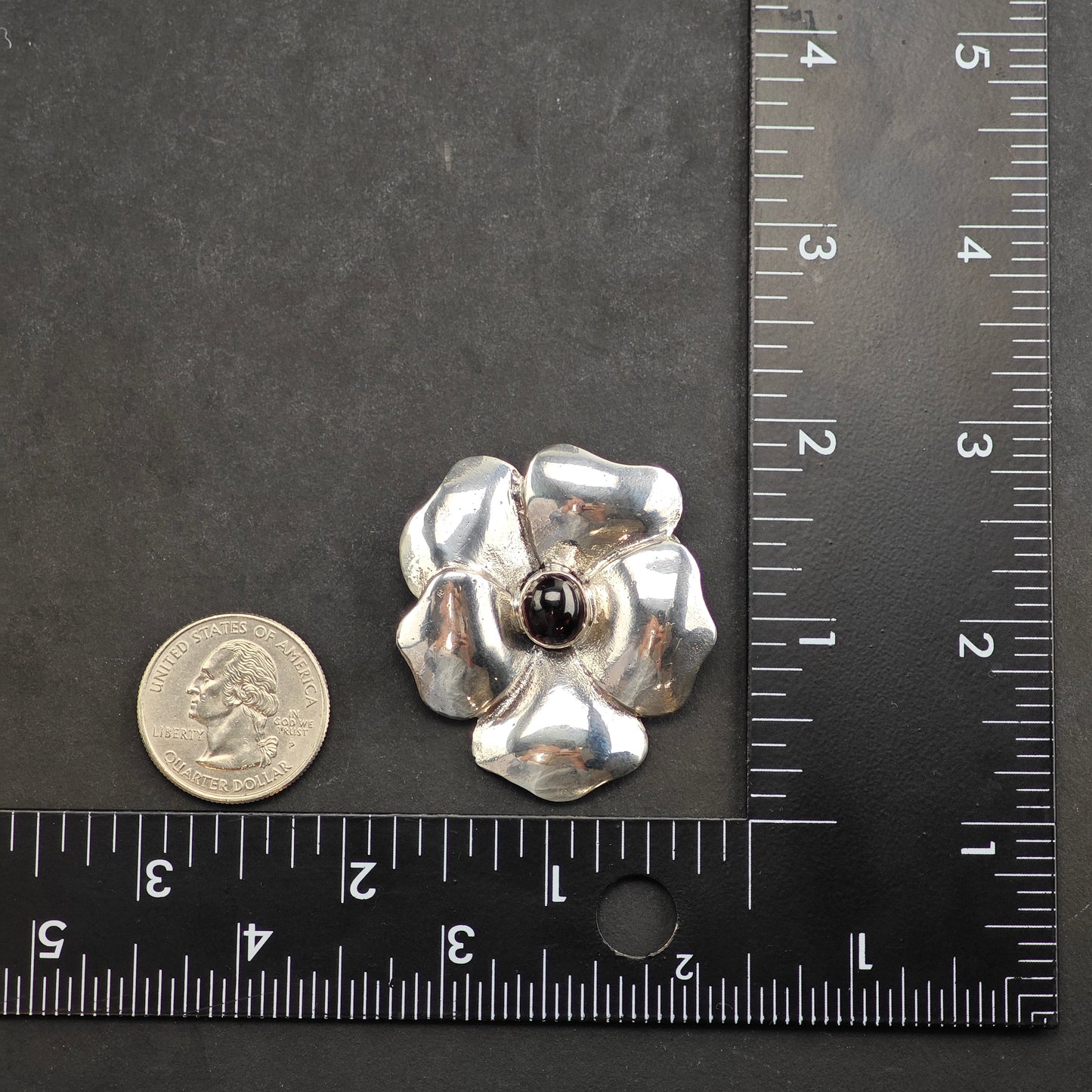 Garnet Pansy Flower Brooch Sterling Silver B2153