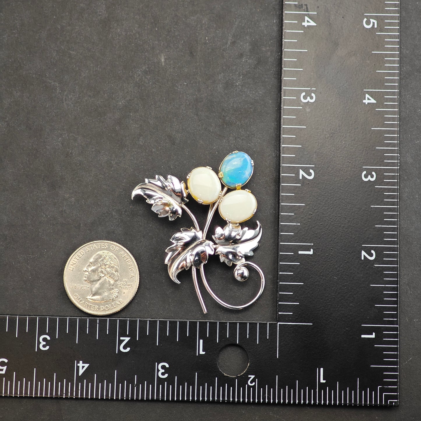 Vintage Opal Doublet Leaf Brooch Sterling Silver B2157