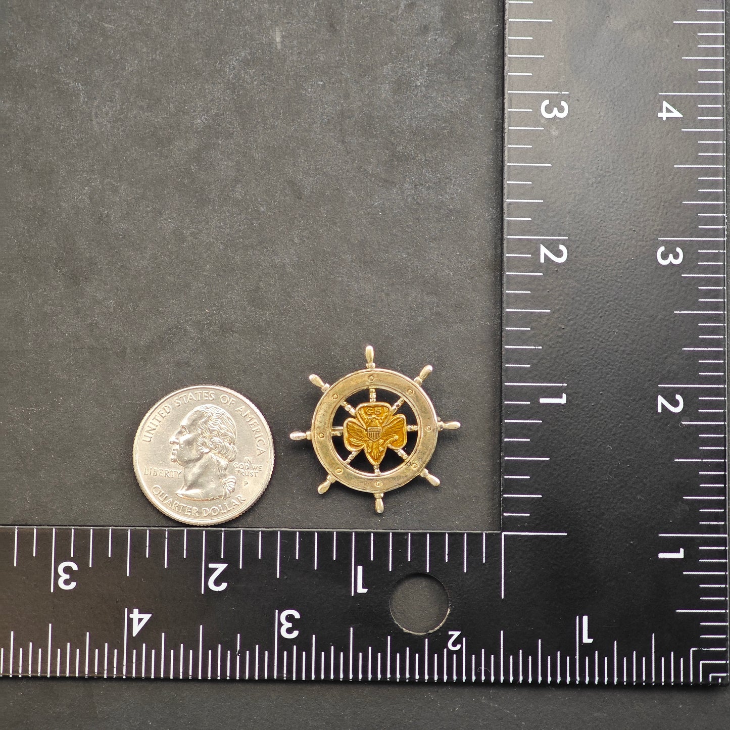 GS Military Helm Brass Accent Brooch Sterling Silver B2166