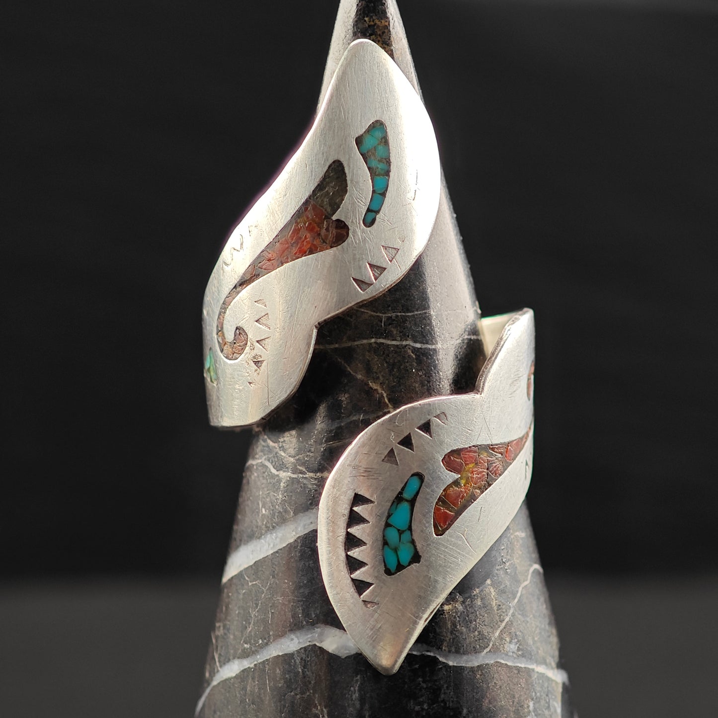 Navajo Inlay Wrap Ring Sterling Silver Sz 8 R6456