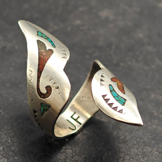 Navajo Inlay Wrap Ring Sterling Silver Sz 8 R6456