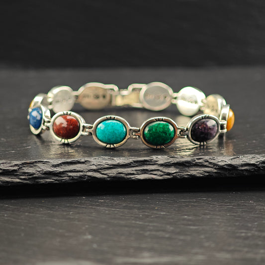 Carolyn Pollack Multi-Stone Bracelet Sterling Silver Sz 7" BR3051