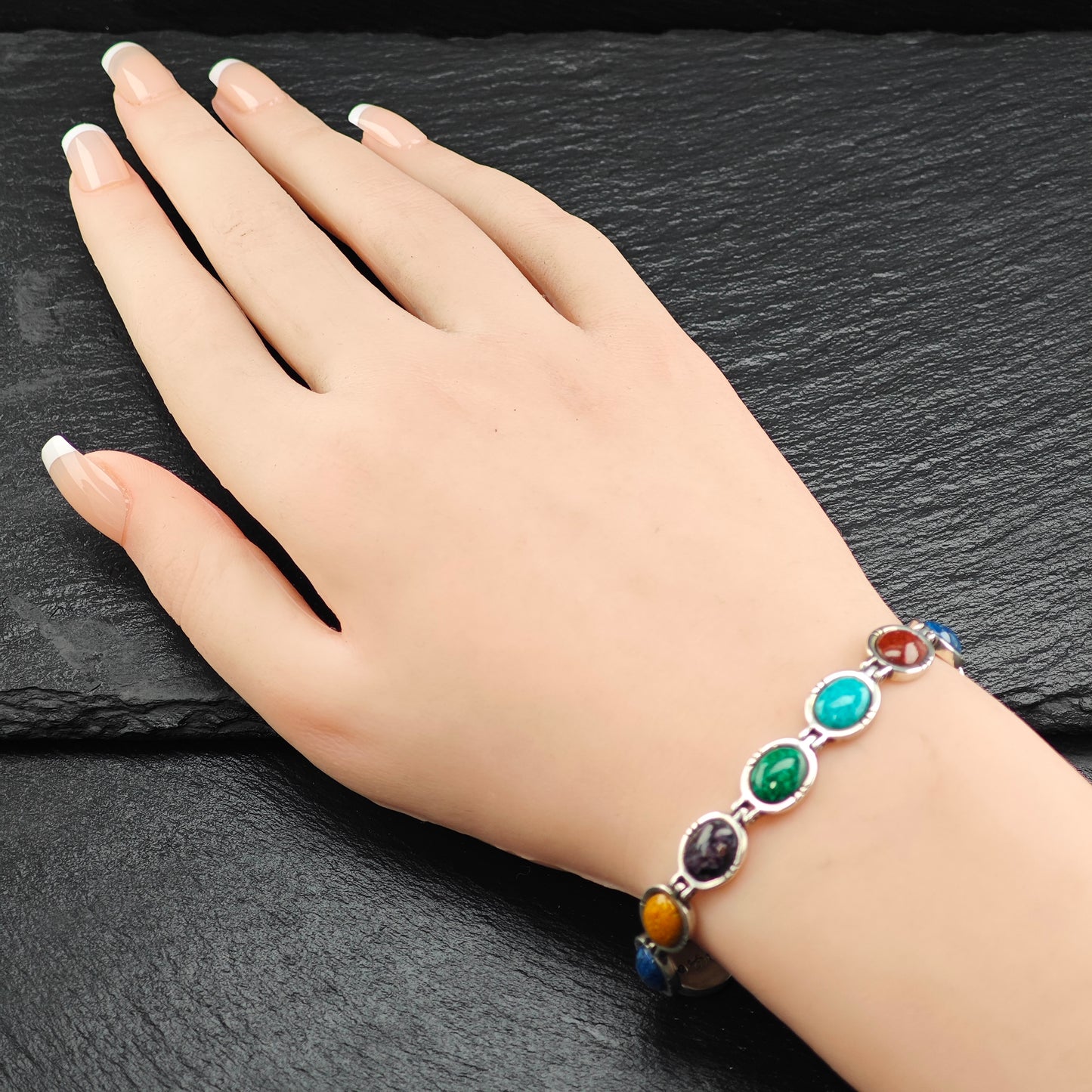 Carolyn Pollack Multi-Stone Bracelet Sterling Silver Sz 7" BR3051