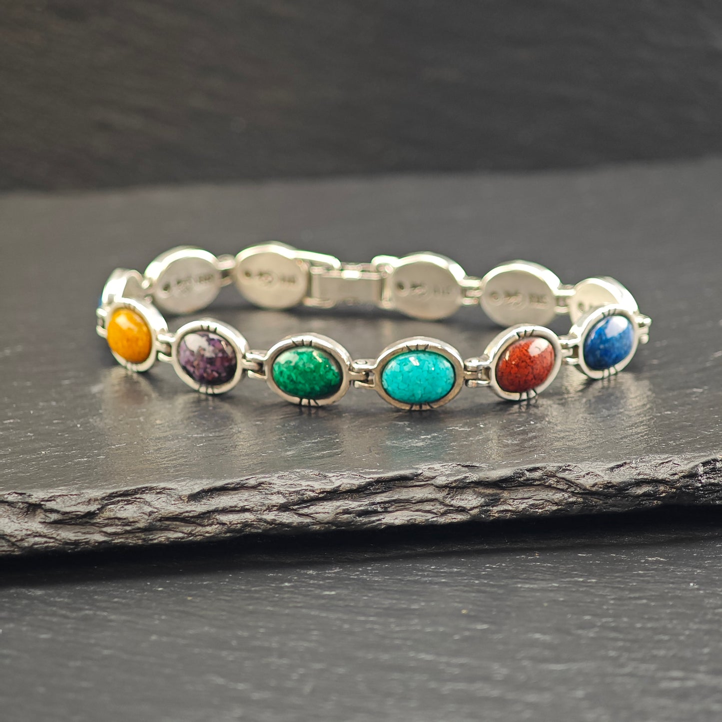Carolyn Pollack Multi-Stone Bracelet Sterling Silver Sz 7" BR3051