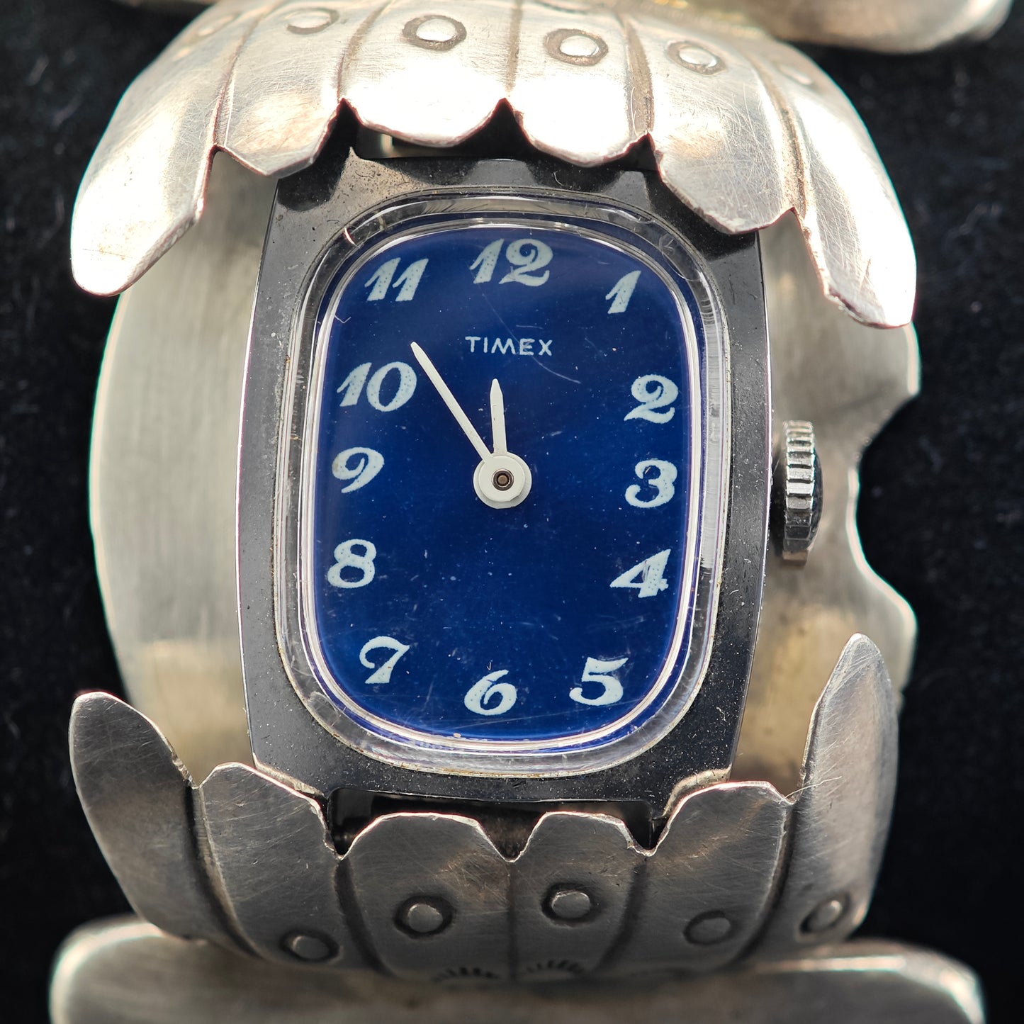 Native American Sterling Silver Morenci Turquoise Squash Blossom Watch Set N2685