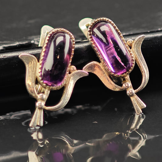 Vintage Amethyst 500 Silver Sterling Silver Latch Back Earrings ER3014