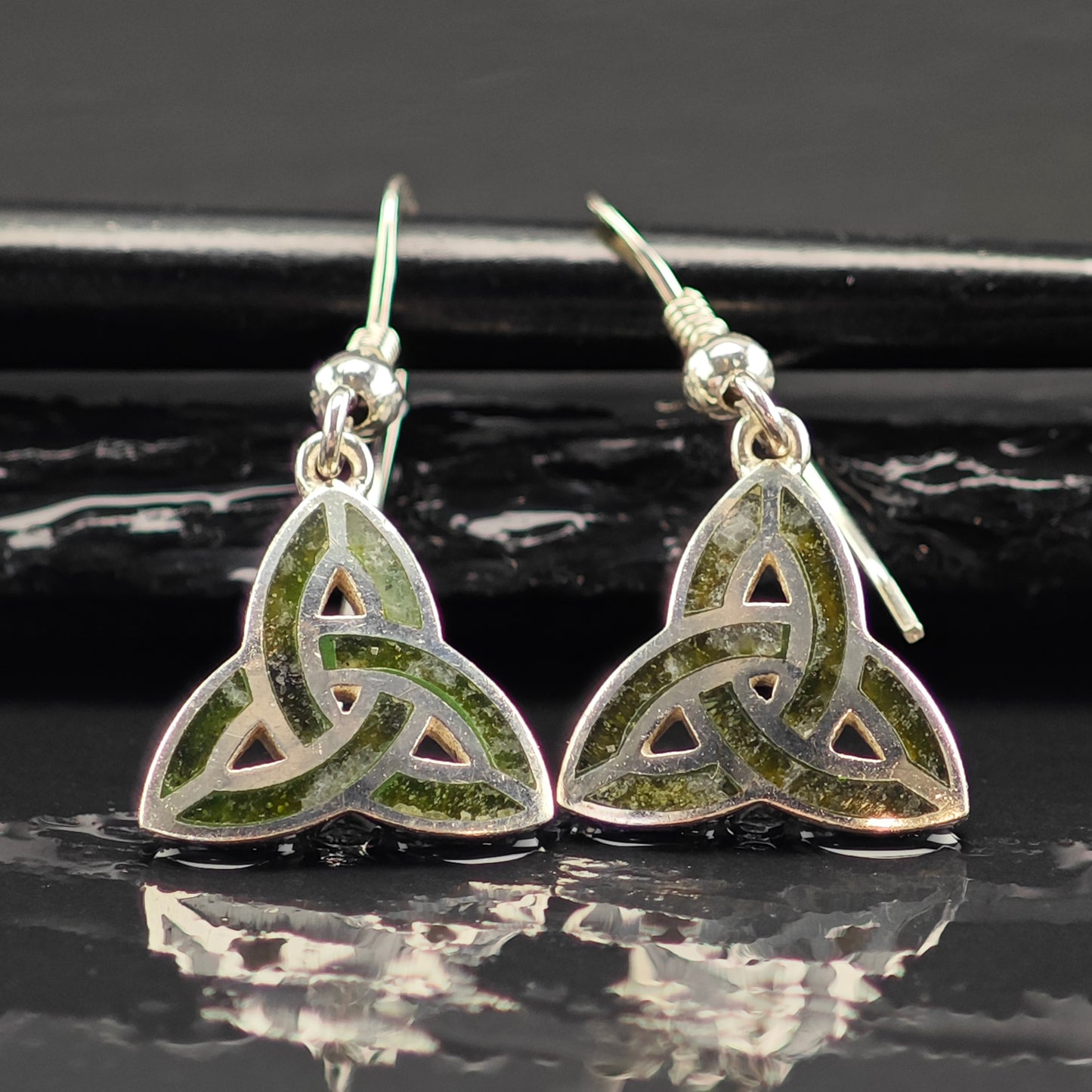 Solvar Connemara Marble Trinity Knot Sterling Silver Hook/Dangle Earrings ER3016