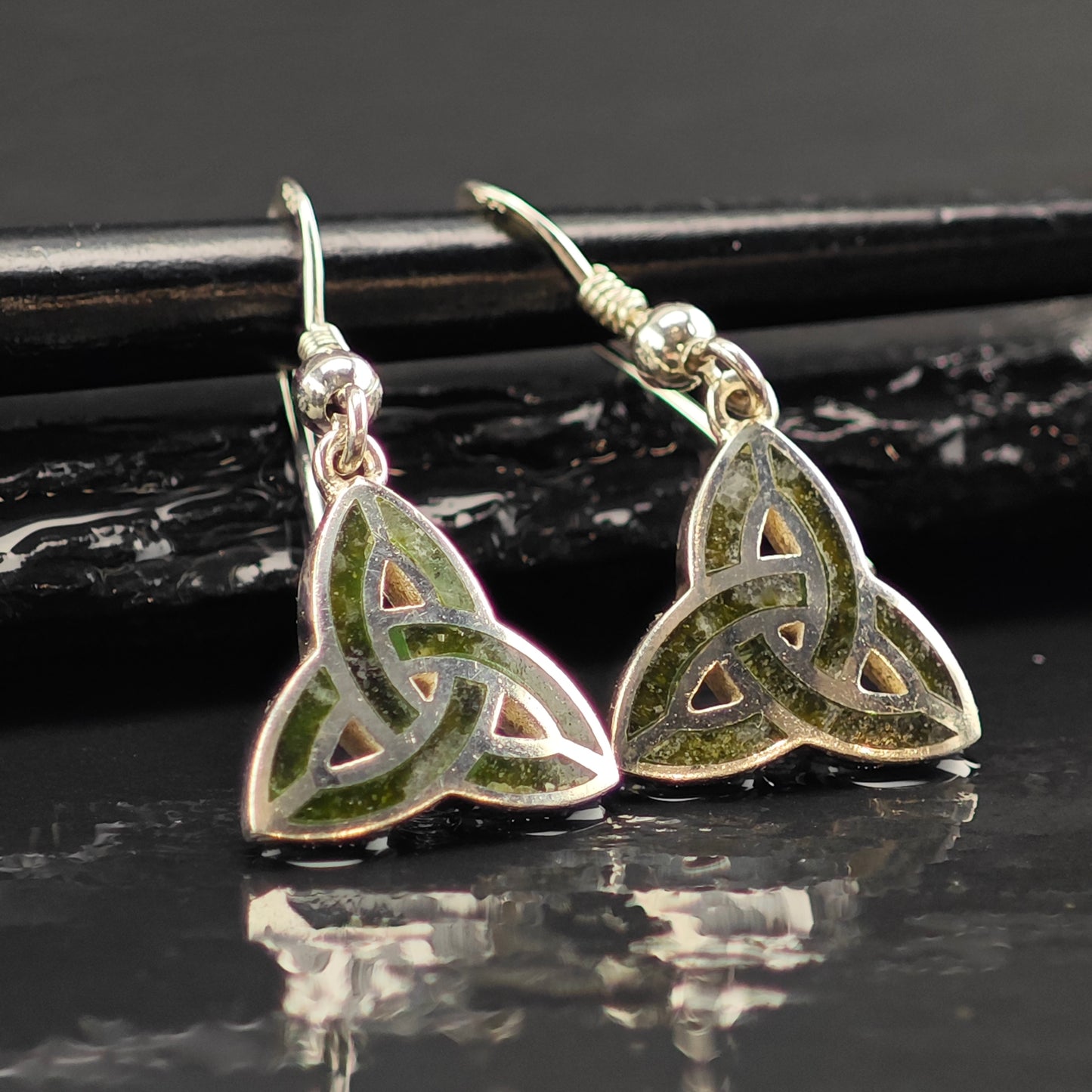 Solvar Connemara Marble Trinity Knot Sterling Silver Hook/Dangle Earrings ER3016