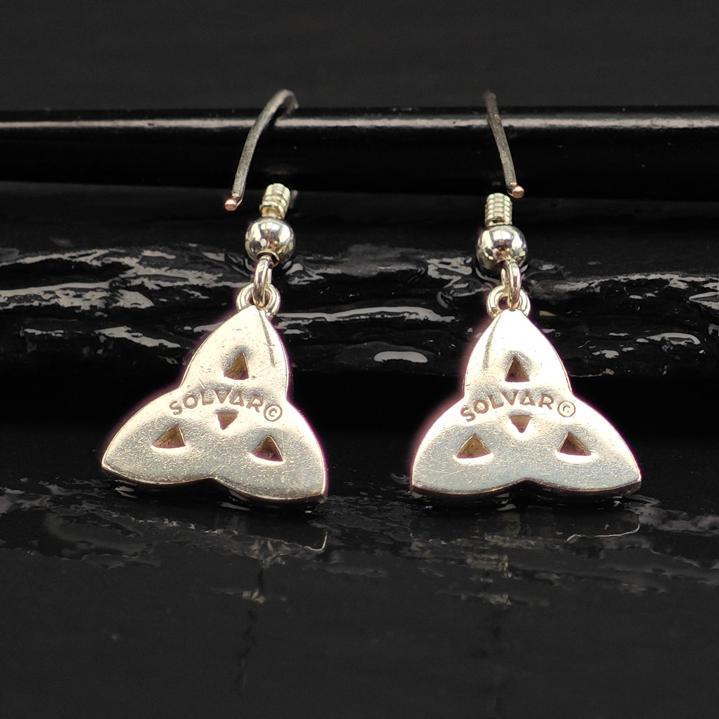 Solvar Connemara Marble Trinity Knot Sterling Silver Hook/Dangle Earrings ER3016