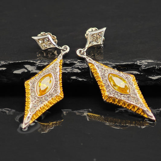 Vintage Erte CZ Gold Plated Sterling Silver Stud/Dangle Earrings ER3017