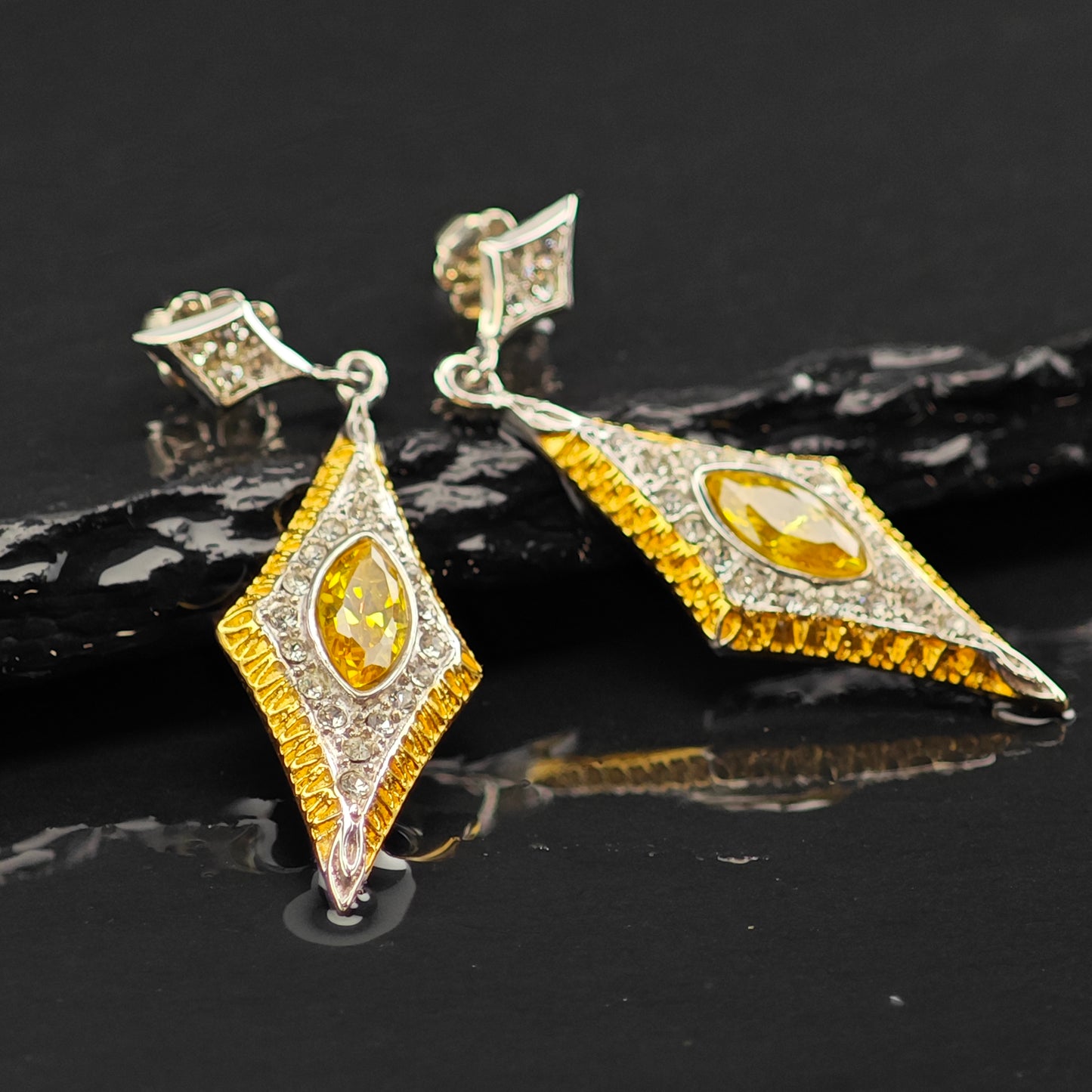 Vintage Erte CZ Gold Plated Sterling Silver Stud/Dangle Earrings ER3017