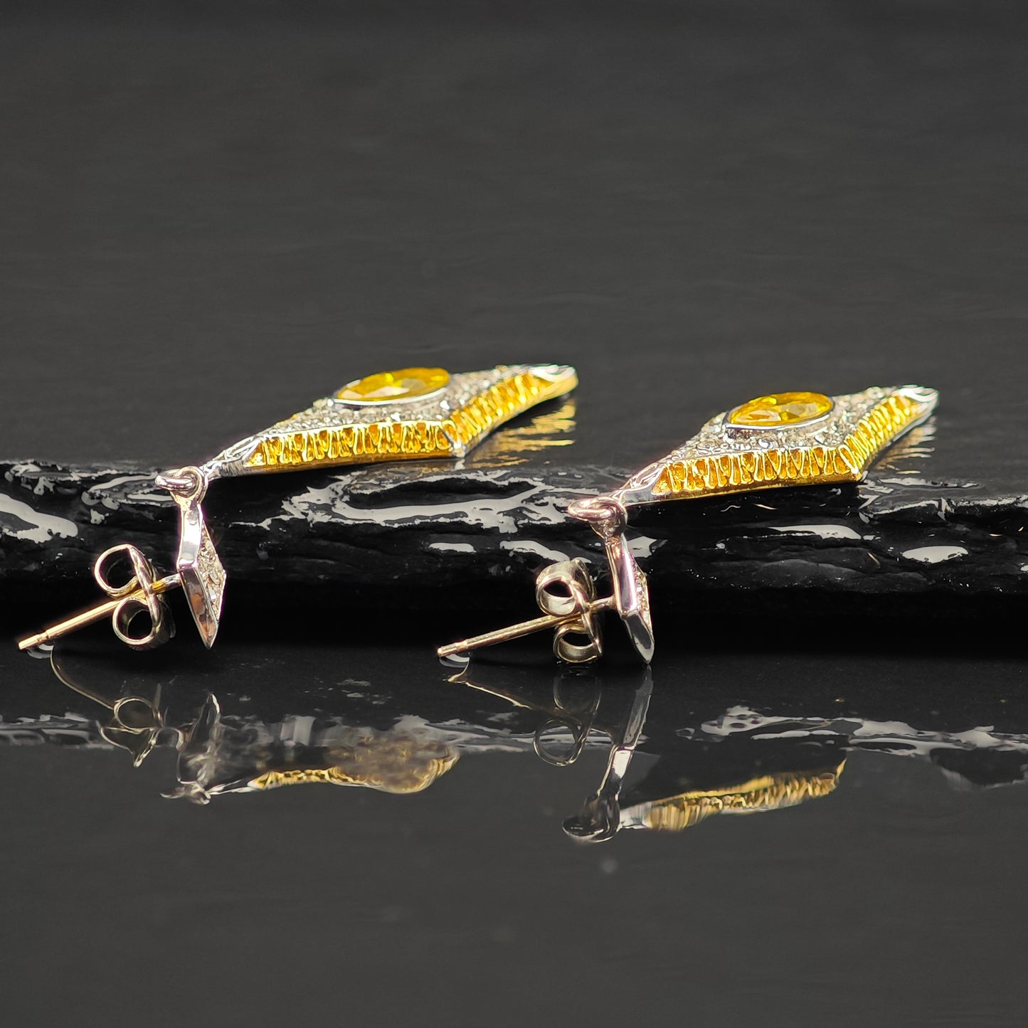 Vintage Erte CZ Gold Plated Sterling Silver Stud/Dangle Earrings ER3017