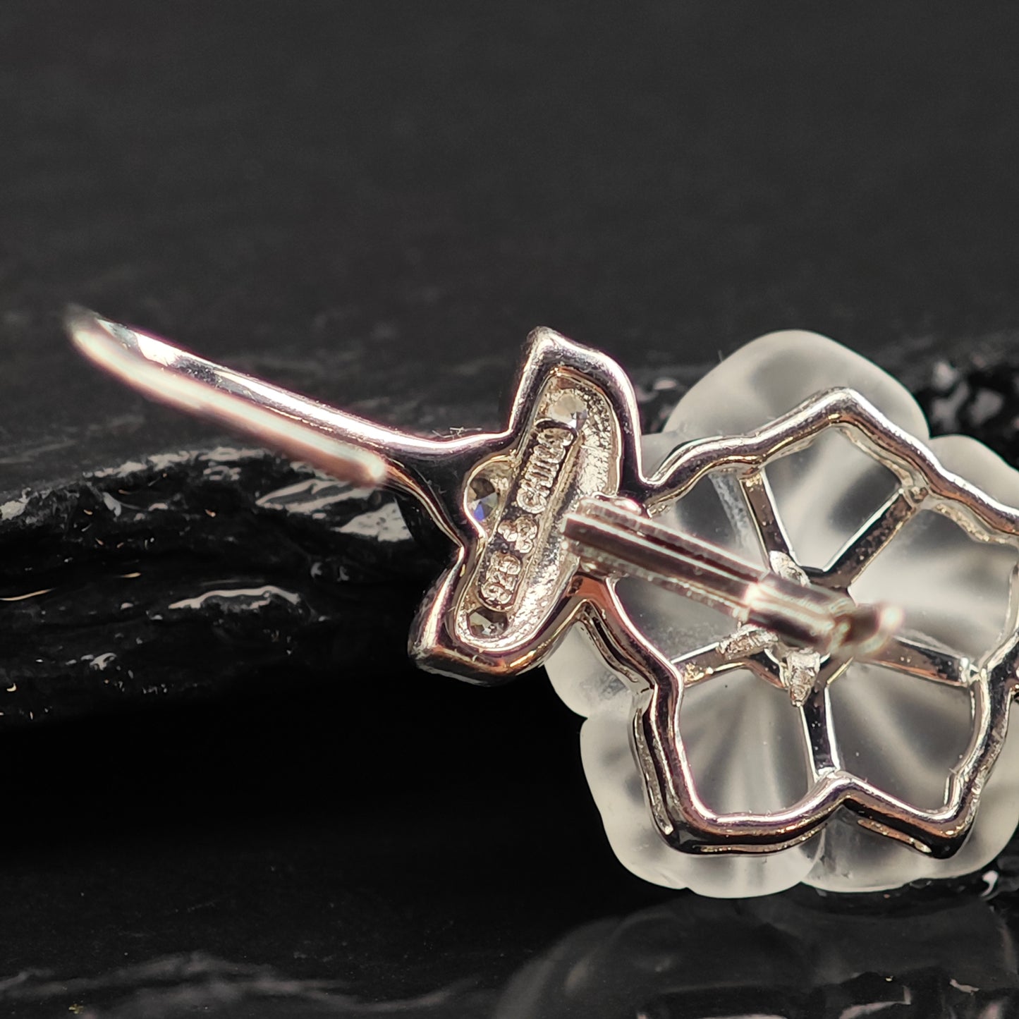 Carved Flower CZ Sterling Silver Leverback/Dangle Earrings ER3018