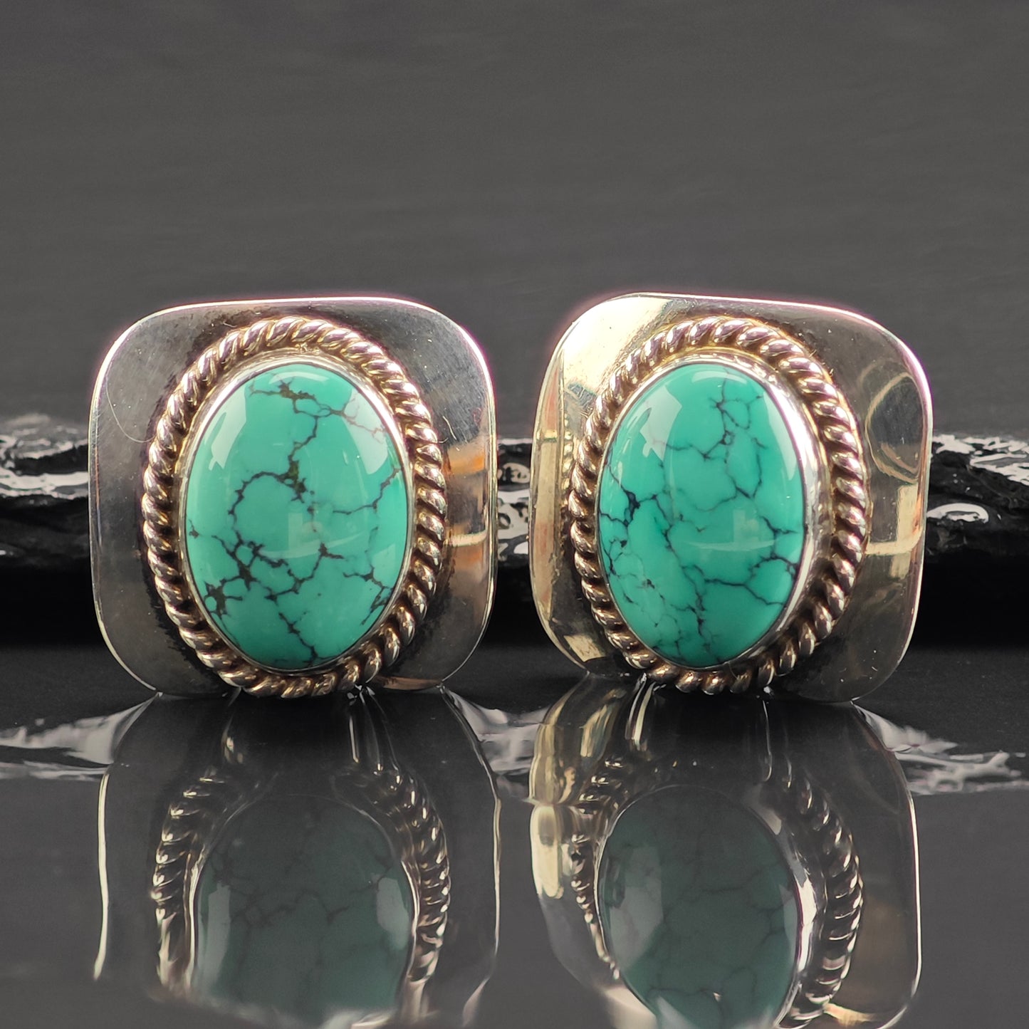 Vintage SW Spiderweb Turquoise Sterling Silver Stud Earrings ER3019