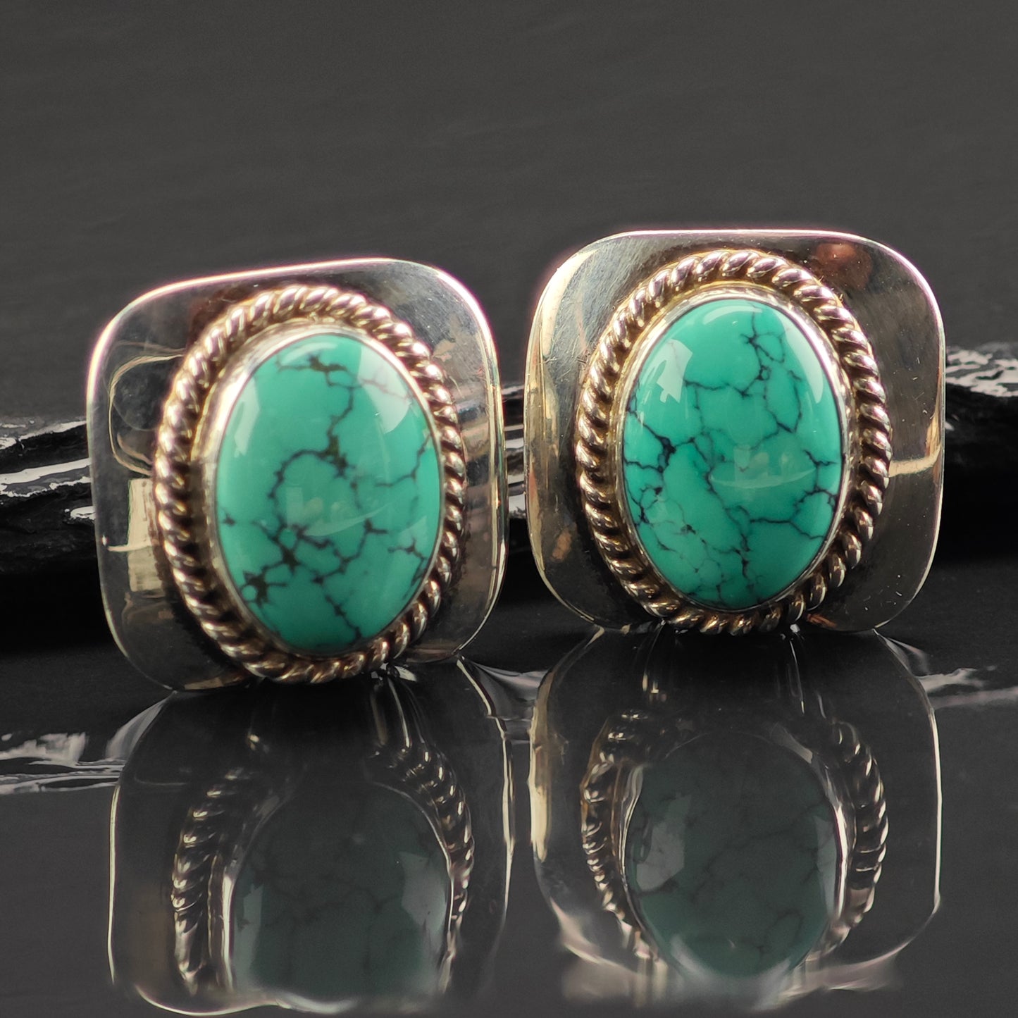 Vintage SW Spiderweb Turquoise Sterling Silver Stud Earrings ER3019
