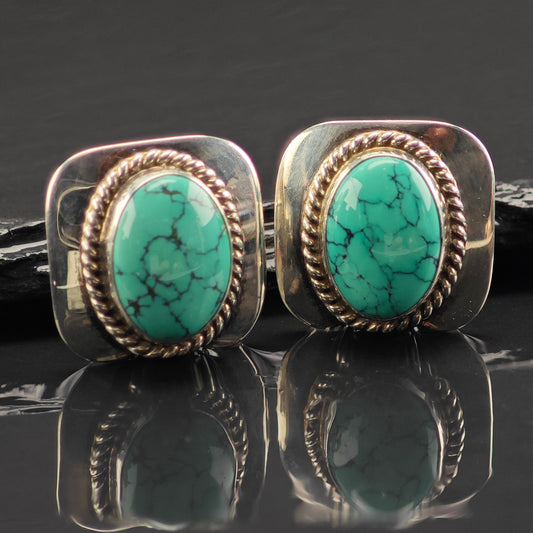 Vintage SW Spiderweb Turquoise Sterling Silver Stud Earrings ER3019