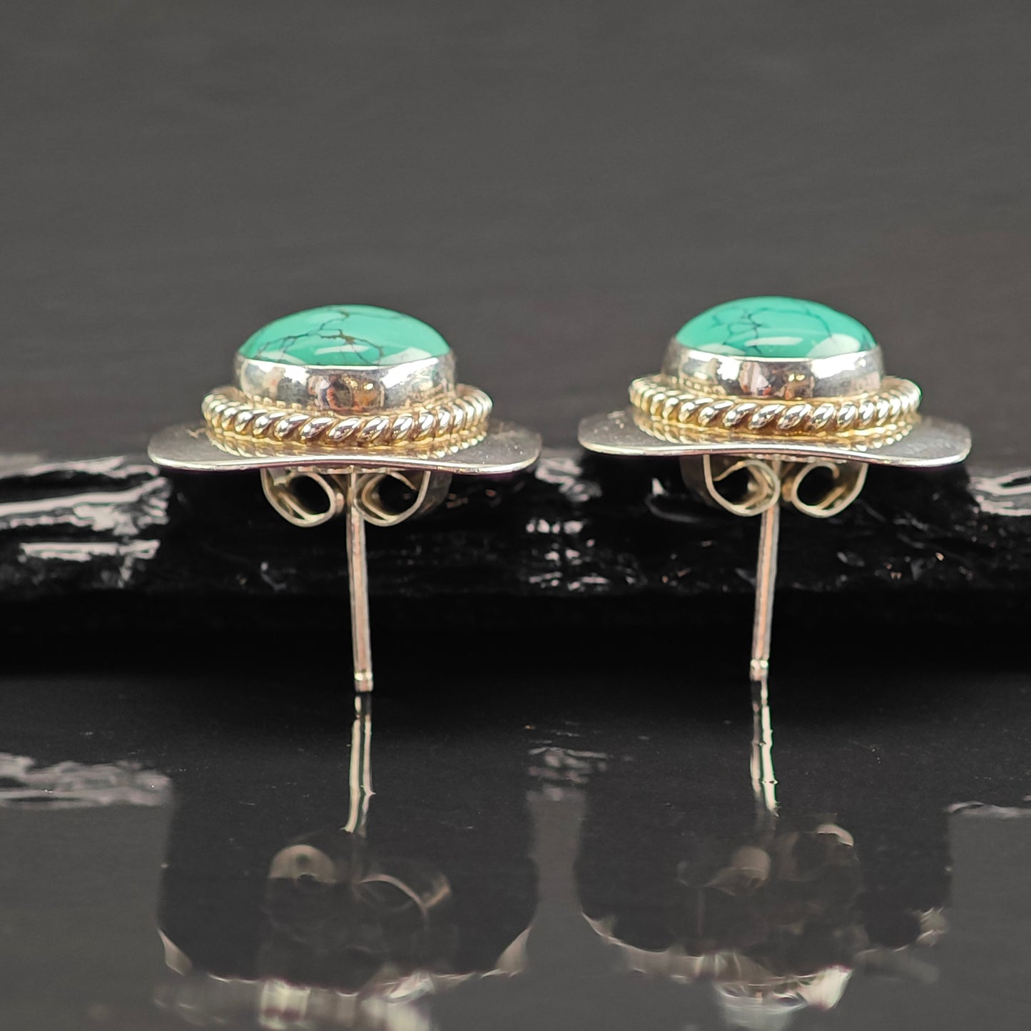 Vintage SW Spiderweb Turquoise Sterling Silver Stud Earrings ER3019