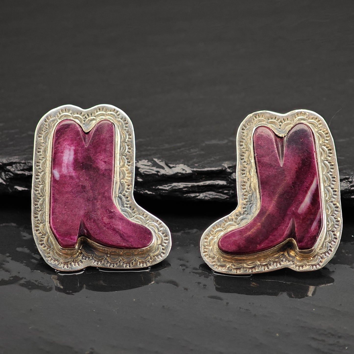 Vintage SW Purple Spiny Oyster Shell Sterling Silver Clip On Earrings ER3020