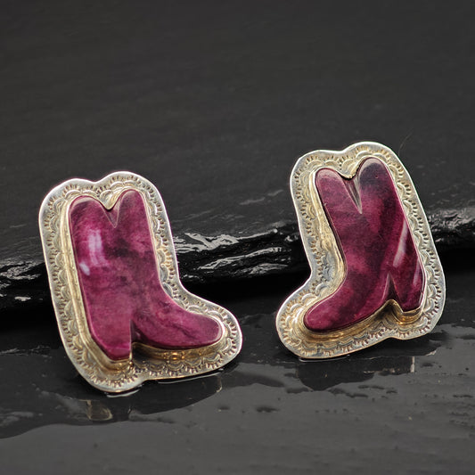 Vintage SW Purple Spiny Oyster Shell Sterling Silver Clip On Earrings ER3020