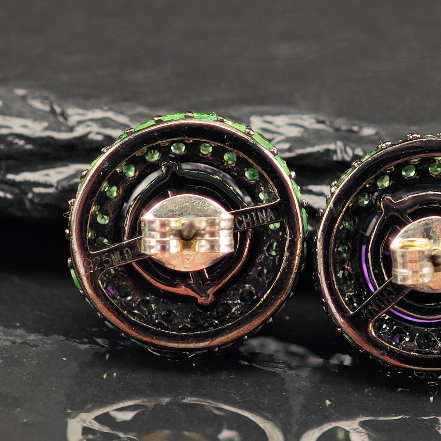 Vintage Amethyst & Pave Tsavorite Sterling Silver Stud Earrings ER3022