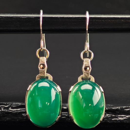 Vintage Chrysoprase Sterling Silver Hook/Dangle Earrings ER3023