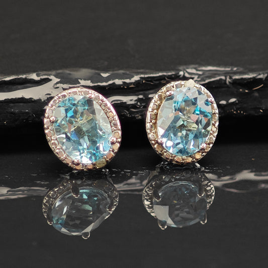 Vintage Topaz Oval Sterling Silver Stud/Dangle Earrings ER3026