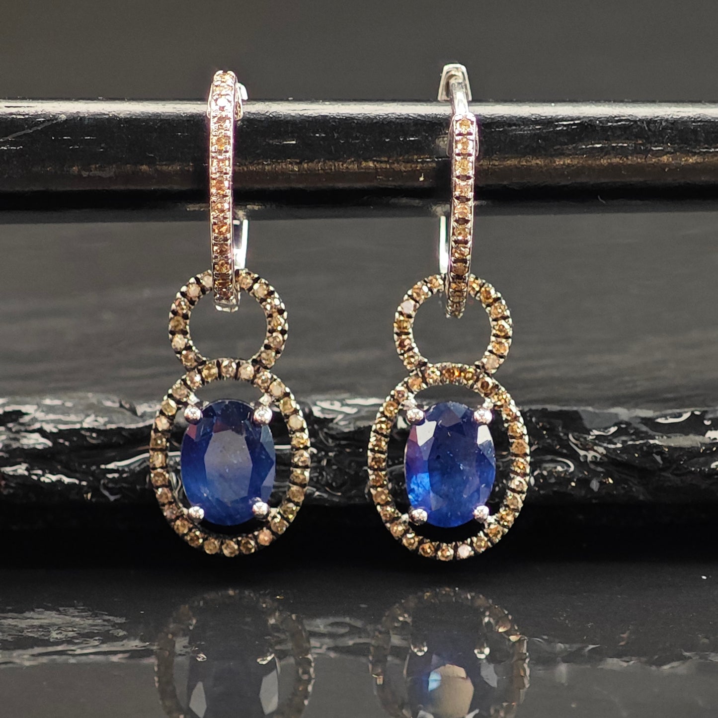 Vintage Treated Sapphires Chocolate Diamonds Sterling Silver Latch Back Earrings ER3027