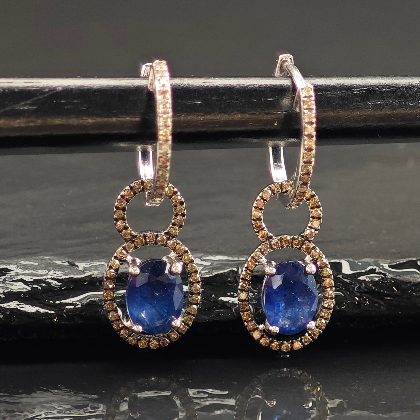 Vintage Treated Sapphires Chocolate Diamonds Sterling Silver Latch Back Earrings ER3027