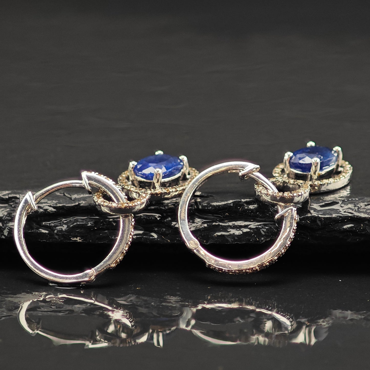 Vintage Treated Sapphires Chocolate Diamonds Sterling Silver Latch Back Earrings ER3027