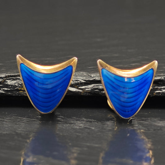 Vintage Norway Enamel Gold Plated Sterling Silver Clip On Earrings ER3033