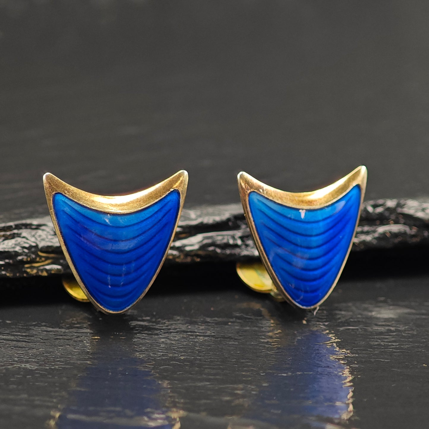 Vintage Norway Enamel Gold Plated Sterling Silver Clip On Earrings ER3033