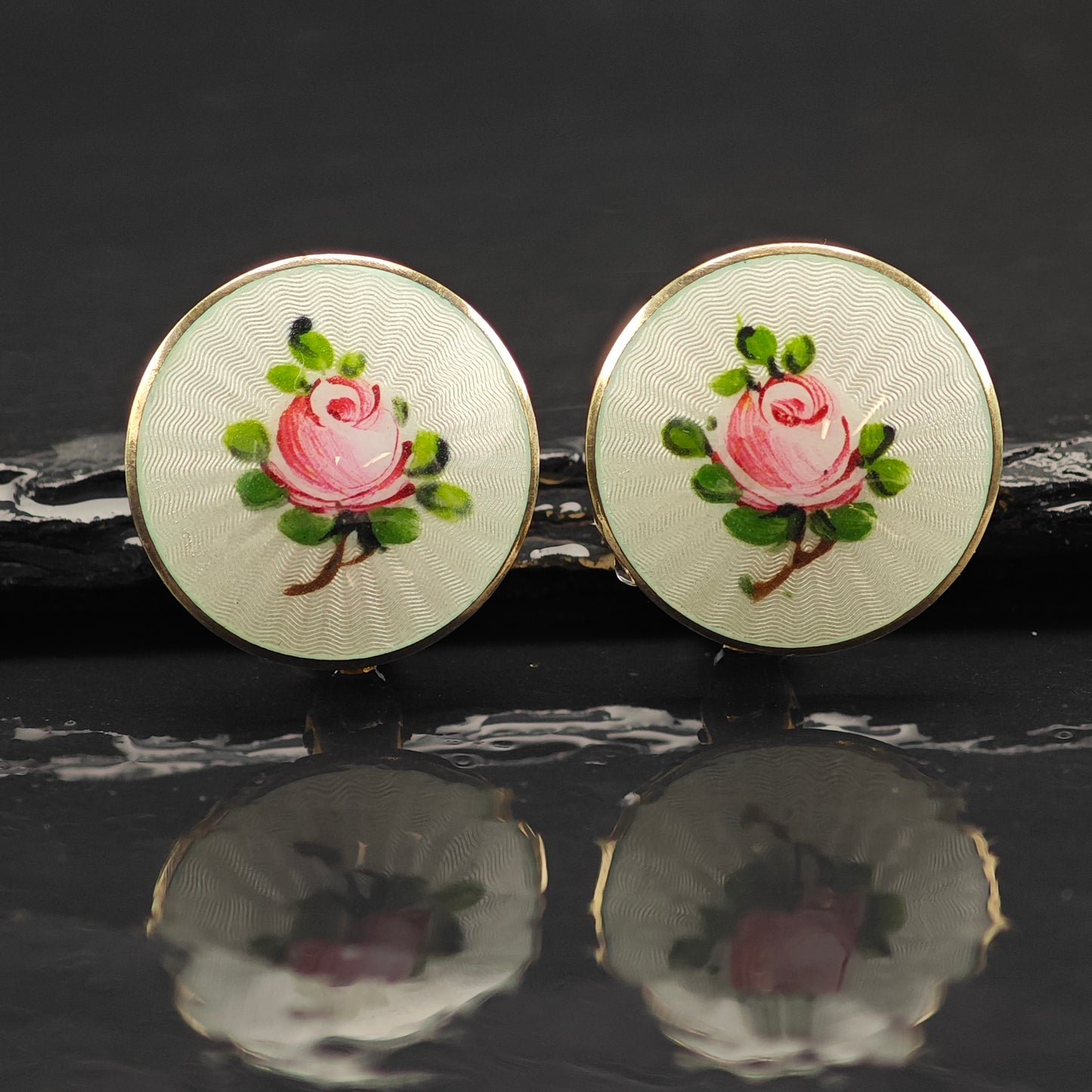 Vintage Norway Enamel Gold Plated Sterling Silver Clip On Earrings ER3034