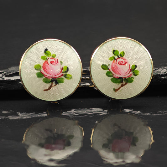 Vintage Norway Enamel Gold Plated Sterling Silver Clip On Earrings ER3034