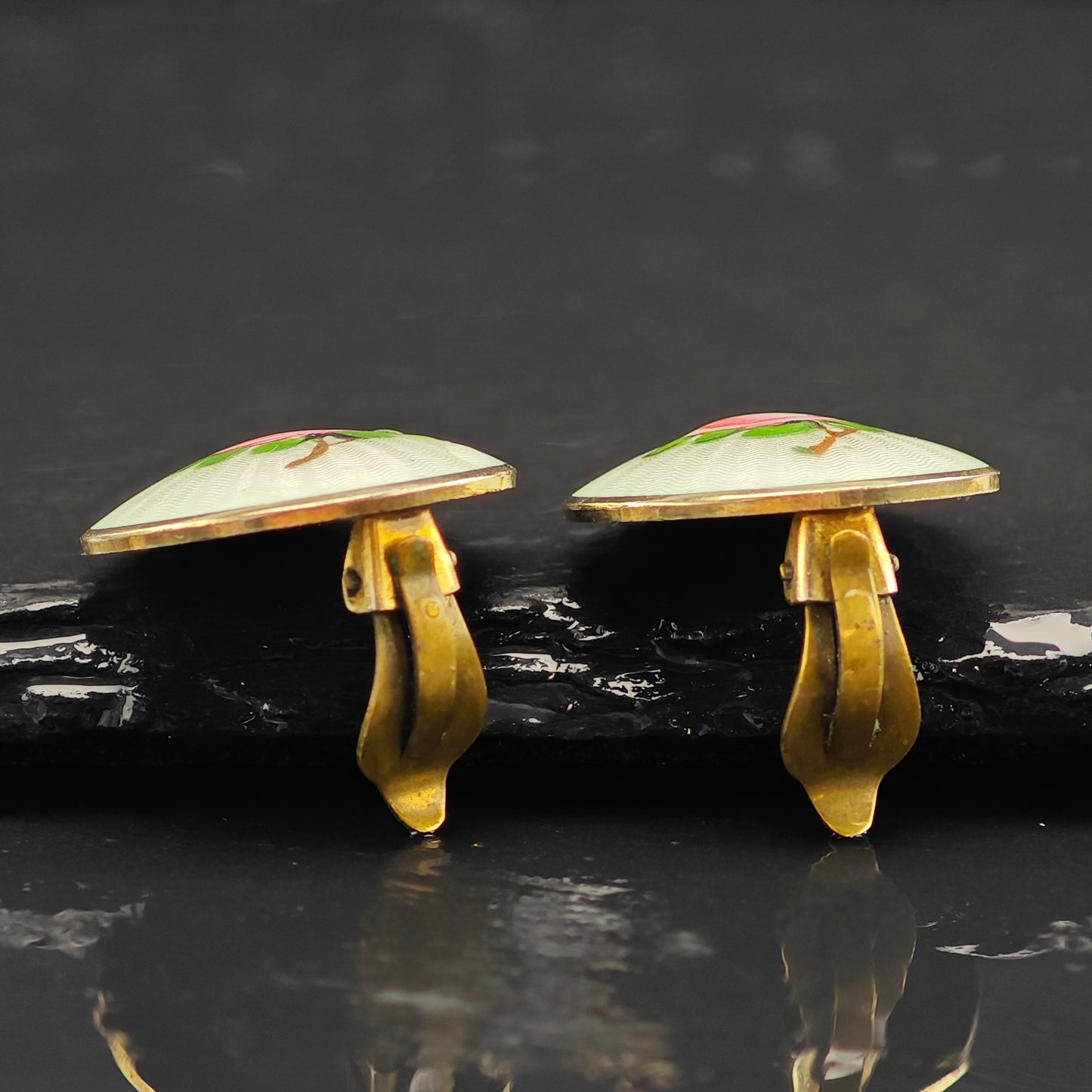 Vintage Norway Enamel Gold Plated Sterling Silver Clip On Earrings ER3034