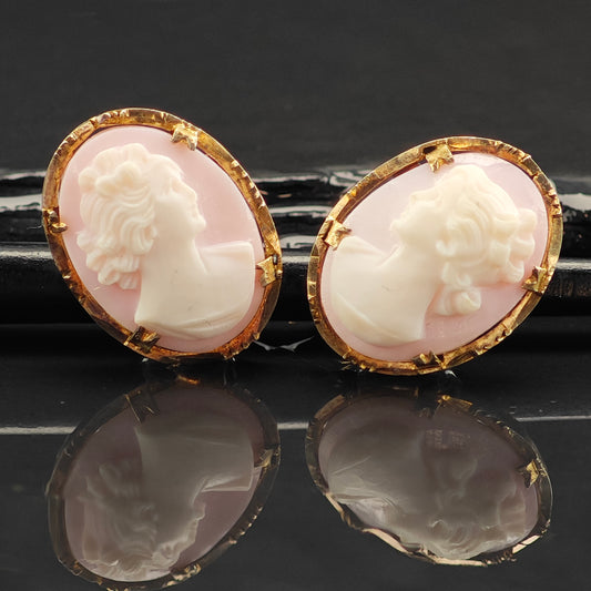 Vintage Cameo Carved Gold Plated Sterling Silver Screw Back Earrings ER3036