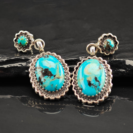 Vintage Oval Turquoise Sterling Silver Stud/Dangle Earrings ER3039