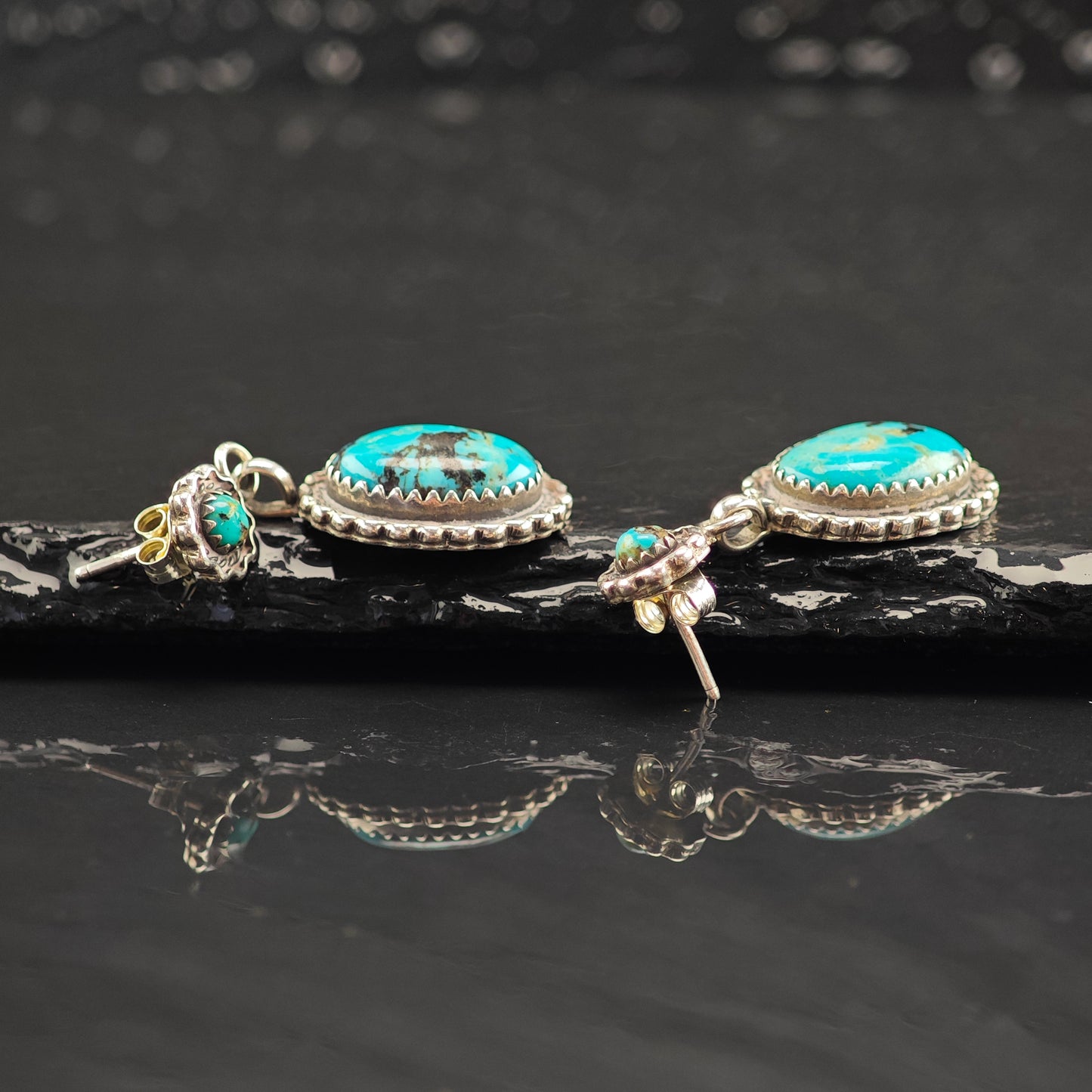 Vintage Oval Turquoise Sterling Silver Stud/Dangle Earrings ER3039