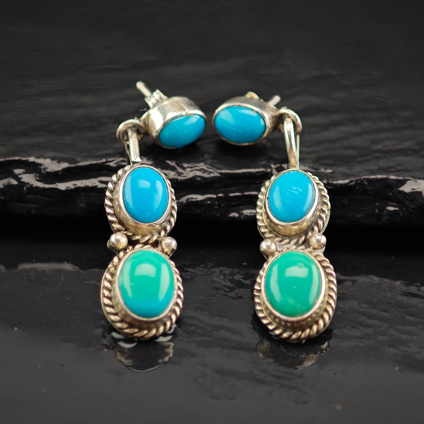 Vintage Turquoise Sterling Silver Stud/Dangle Earrings ER3040