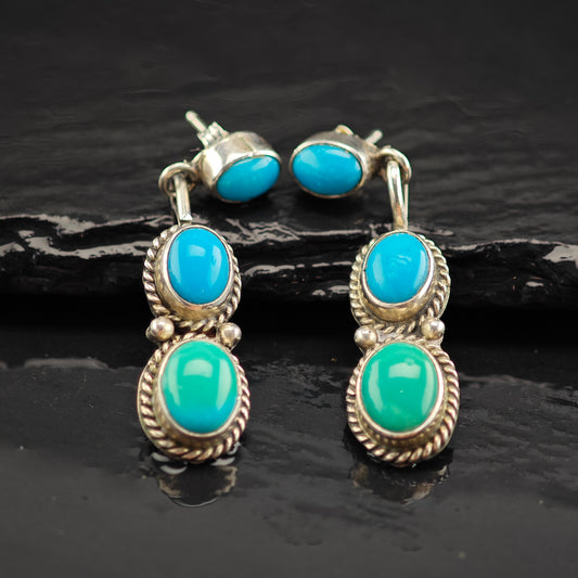Vintage Turquoise Sterling Silver Stud/Dangle Earrings ER3040