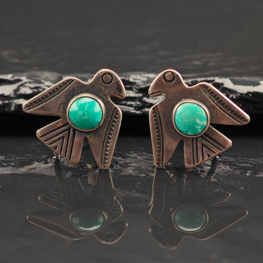 Vintage SW Turquoise Bird Sterling Silver Screw Back Earrings ER3041
