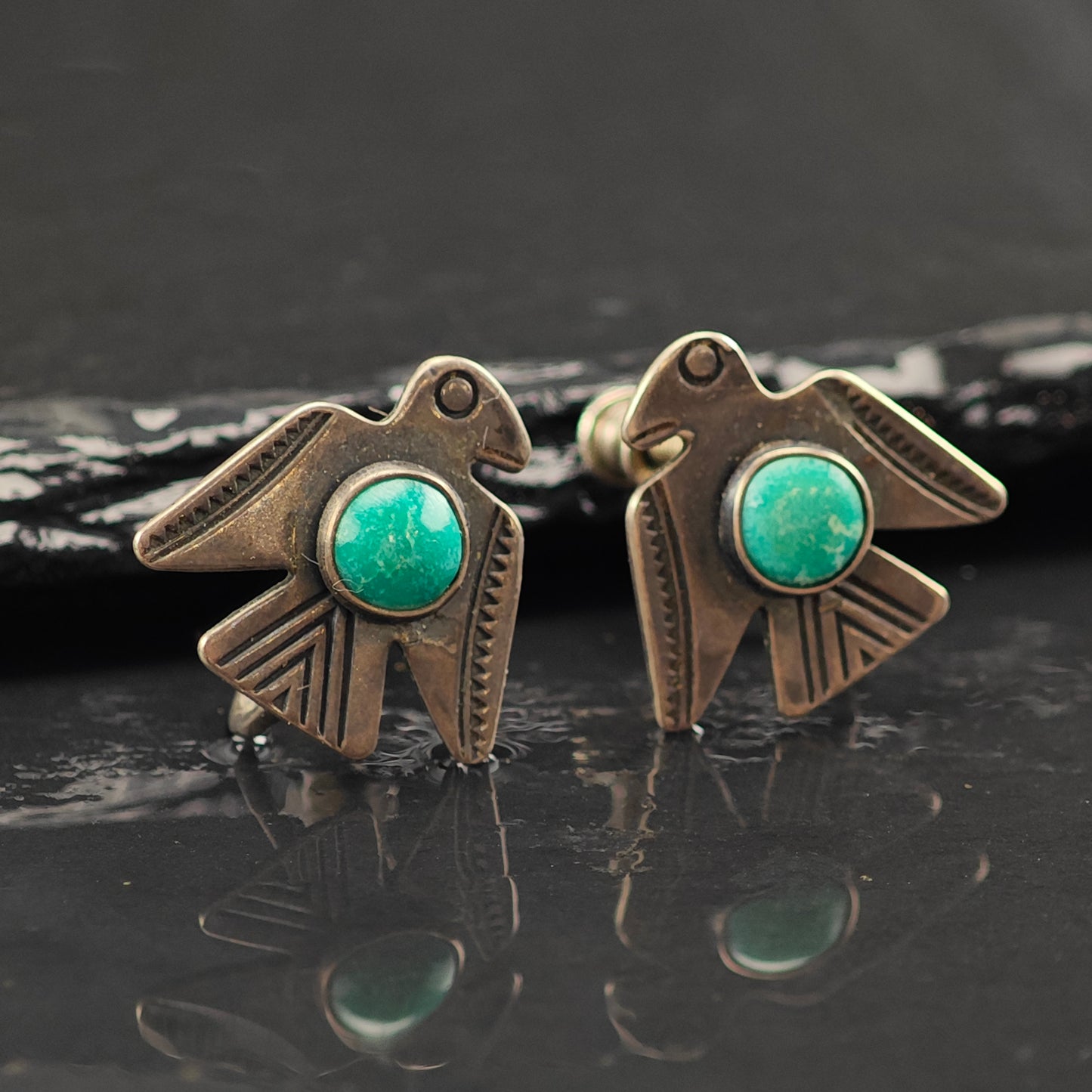 Vintage SW Turquoise Bird Sterling Silver Screw Back Earrings ER3041