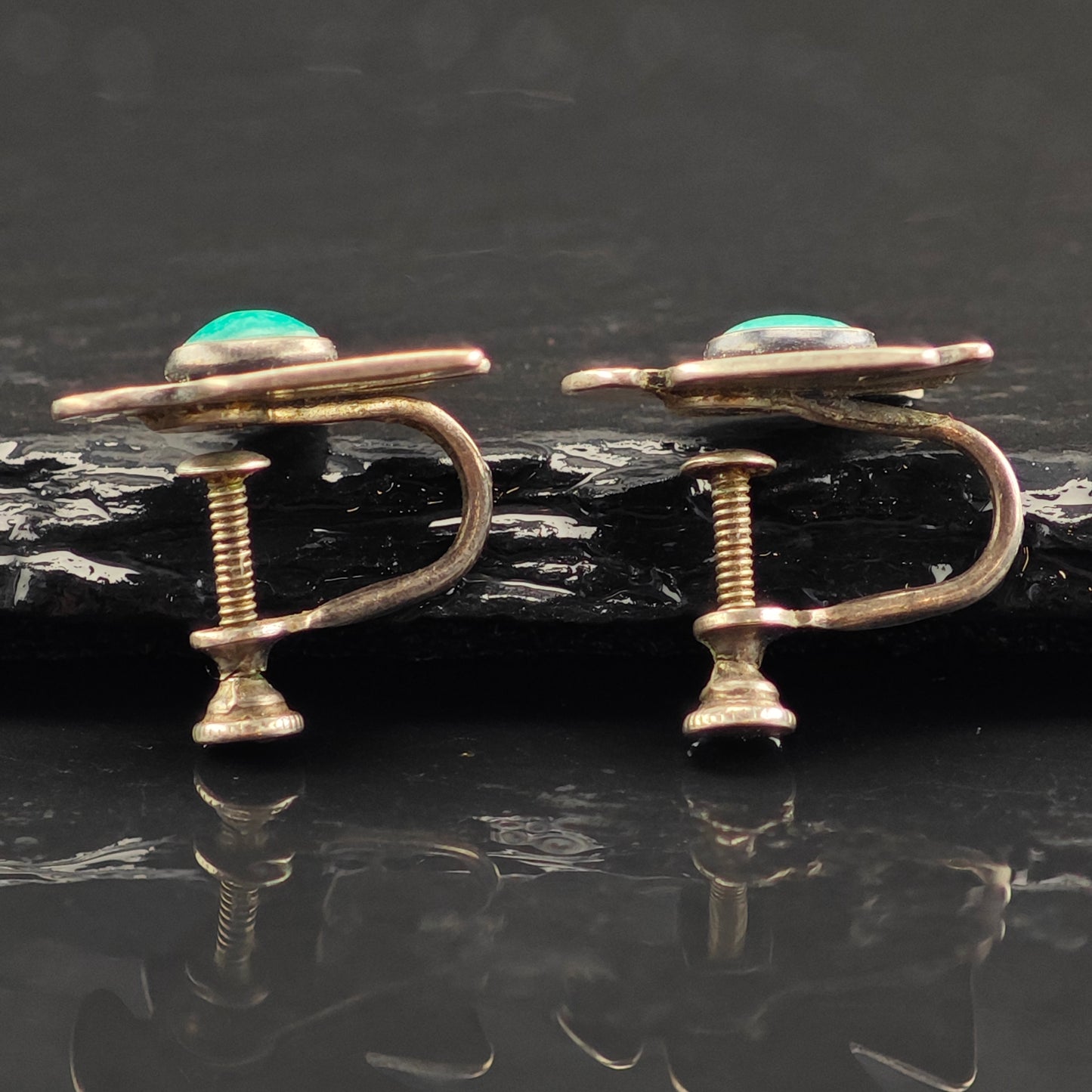 Vintage SW Turquoise Bird Sterling Silver Screw Back Earrings ER3041